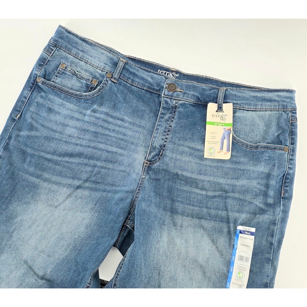 Terra & Sky Casual Jeans Size 20W Petite Womens Blue High Rise Straight Leg